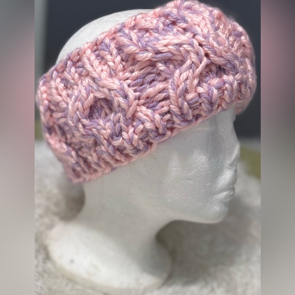 Handmade Hand crafted XOXO Knit headband pink and sparkly purple - Picture 3 of 9